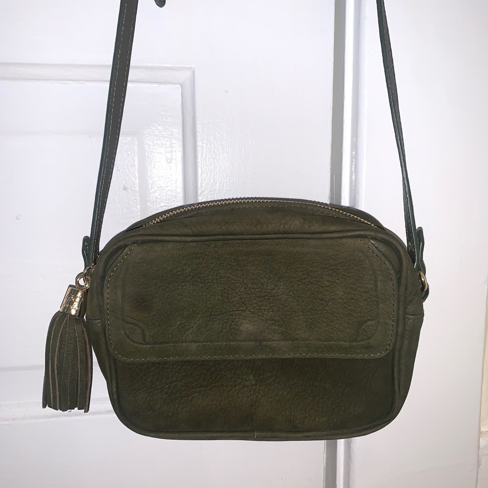 GiGi New York Dark Green Leather Crossbody Bag